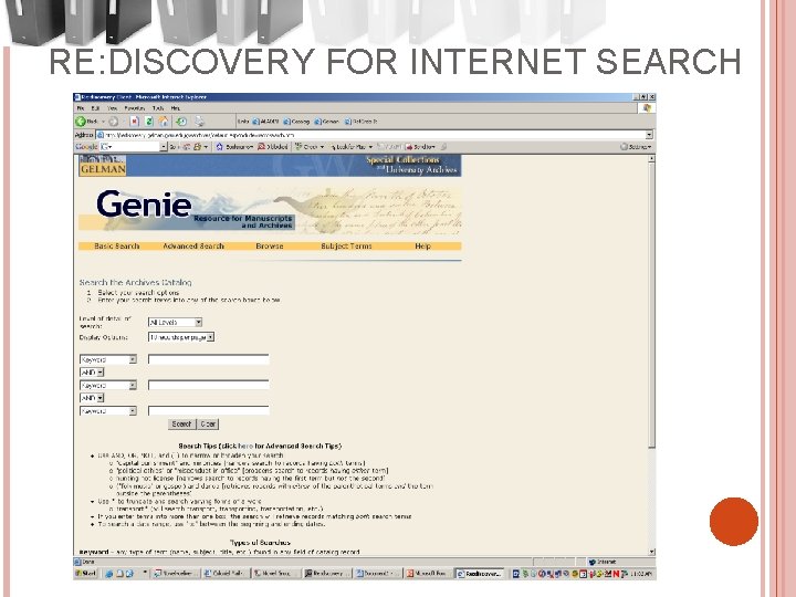 RE: DISCOVERY FOR INTERNET SEARCH 