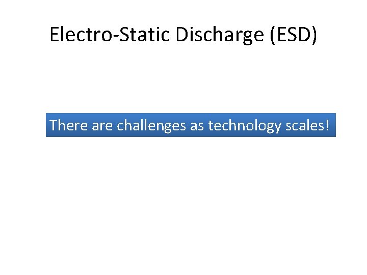 Electro-Static Discharge (ESD) There are challenges as technology scales! 