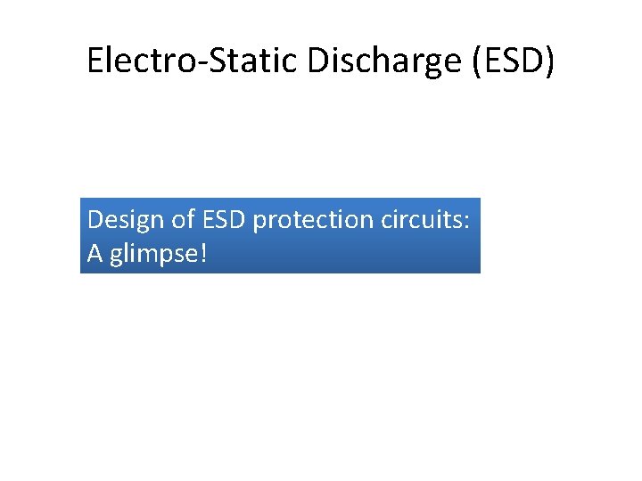 Electro-Static Discharge (ESD) Design of ESD protection circuits: A glimpse! 