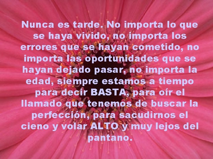 Nunca es tarde. No importa lo que se haya vivido, no importa los errores