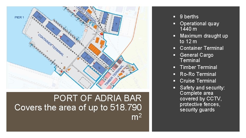 PORT OF ADRIA BAR Covers the area of up to 518. 790 m 2