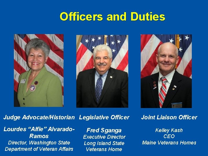 Officers and Duties Judge Advocate/Historian Legislative Officer Joint Liaison Officer Lourdes “Alfie” Alvarado. Ramos