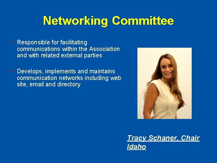 Networking Committee • Responsible for facilitating communications within the Association and with related external