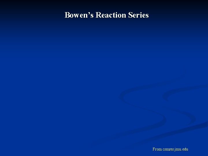 Bowen’s Reaction Series From csmres. jmu. edu 