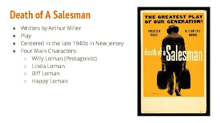 Death of A Salesman ● ● Written by Arthur Miller Play Centered in the