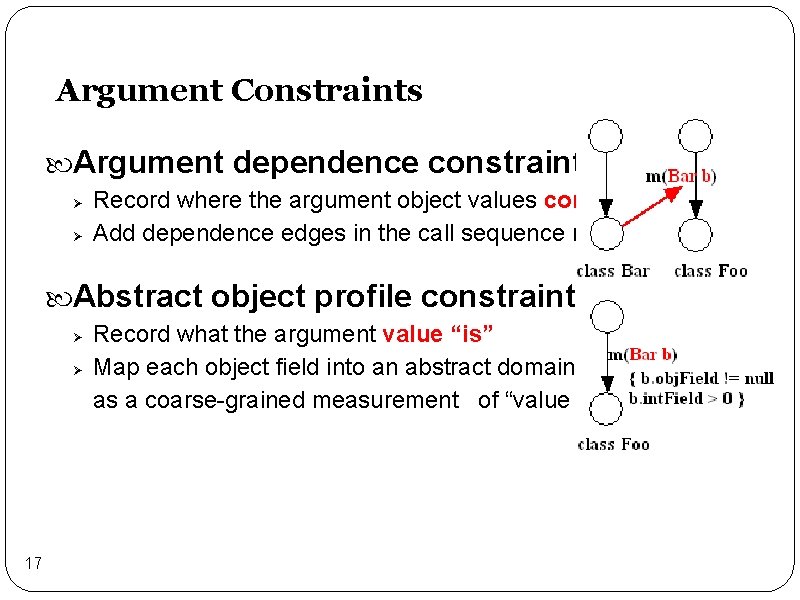 Argument Constraints Argument dependence constraint Ø Ø Record where the argument object values come