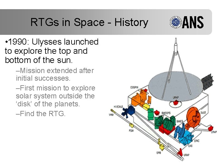 RTGs in Space - History • 1990: Ulysses launched to explore the top and
