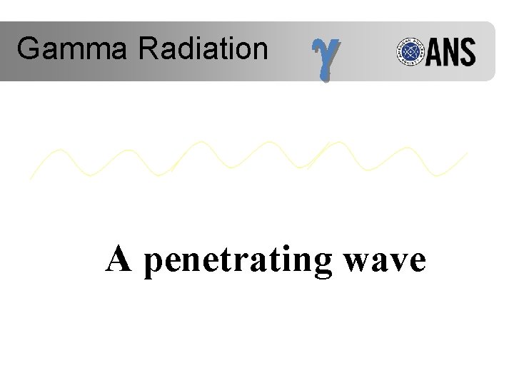 Gamma Radiation A penetrating wave 