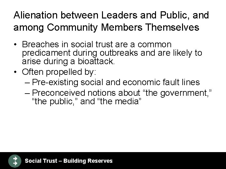 Alienation between Leaders and Public, and among Community Members Themselves • Breaches in social