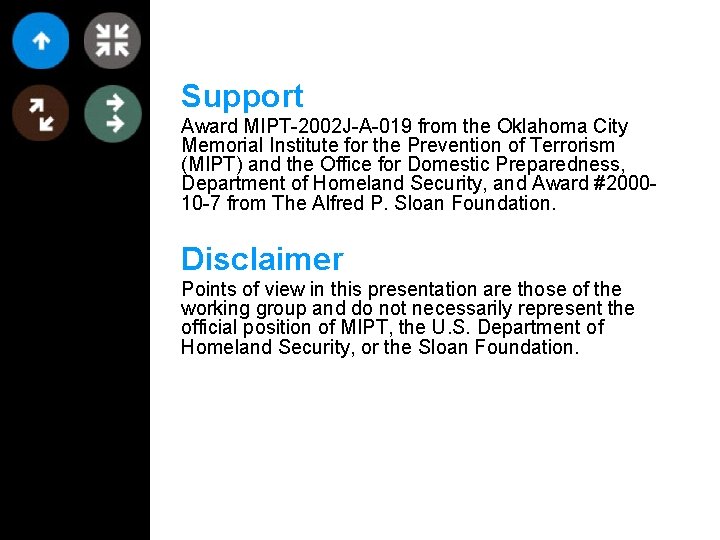 Support Award MIPT-2002 J-A-019 from the Oklahoma City Memorial Institute for the Prevention of