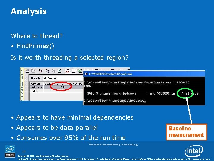 Analysis Where to thread? • Find. Primes() Is it worth threading a selected region?