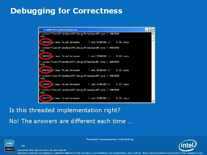 Debugging for Correctness Is this threaded implementation right? No! The answers are different each