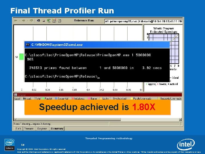 Final Thread Profiler Run Speedup achieved is 1. 80 X Threaded Programming Methodology 58