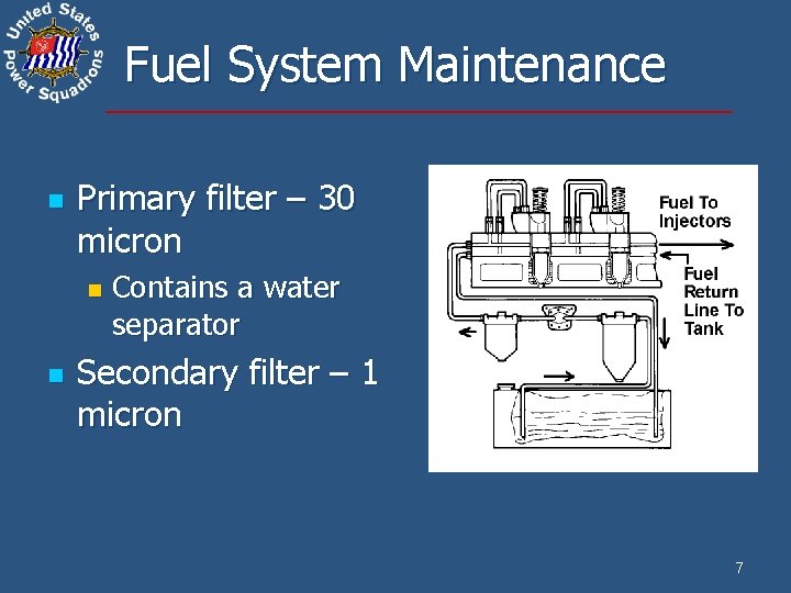 Fuel System Maintenance n Primary filter – 30 micron n n Contains a water