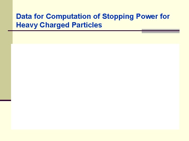 Data for Computation of Stopping Power for Heavy Charged Particles 