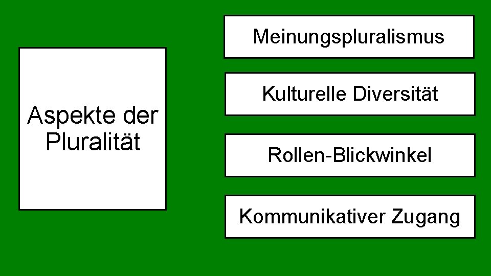 Meinungspluralismus Aspekte der Pluralität Kulturelle Diversität Rollen-Blickwinkel Kommunikativer Zugang 