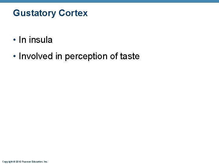 Gustatory Cortex • In insula • Involved in perception of taste Copyright © 2010