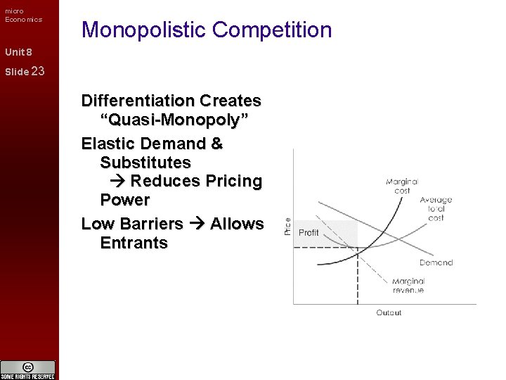 micro Economics Monopolistic Competition Unit 8 Slide 23 Differentiation Creates “Quasi-Monopoly” Elastic Demand &