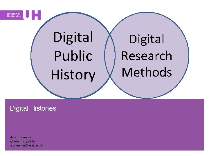 Digital Public History Digital Histories Adam Crymble @adam_crymble a. crymble@herts. ac. uk Digital Research