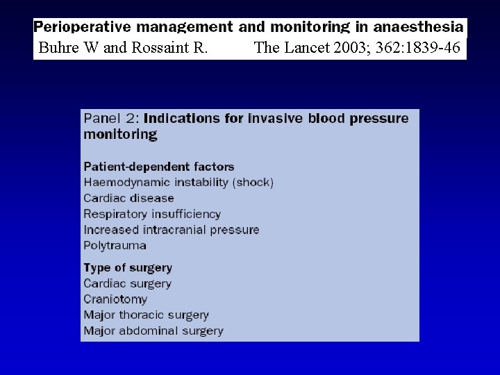 Buhre W and Rossaint R. The Lancet 2003; 362: 1839 -46 