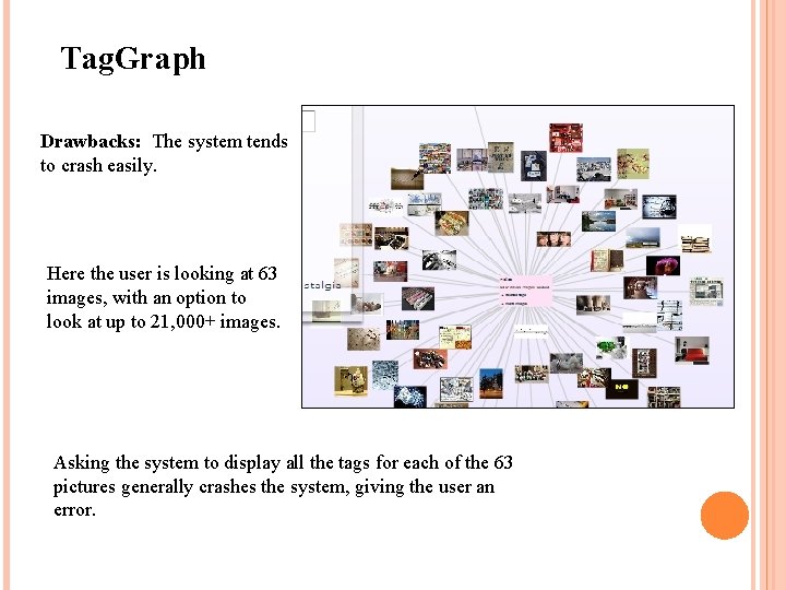 Tag. Graph Drawbacks: The system tends to crash easily. Here the user is looking