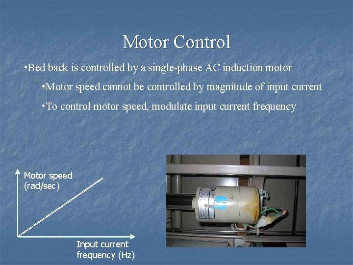 Motor Control • Bed back is controlled by a single-phase AC induction motor •