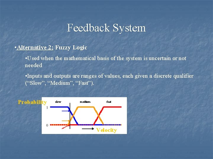 Feedback System • Alternative 2: Fuzzy Logic • Used when the mathematical basis of