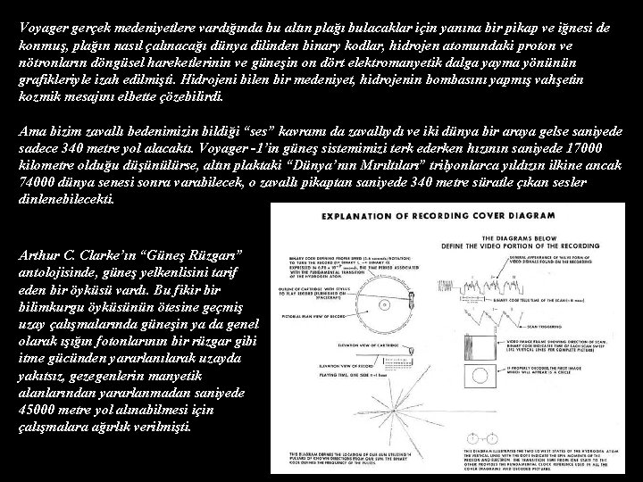 Voyager gerçek medeniyetlere vardığında bu altın plağı bulacaklar için yanına bir pikap ve iğnesi