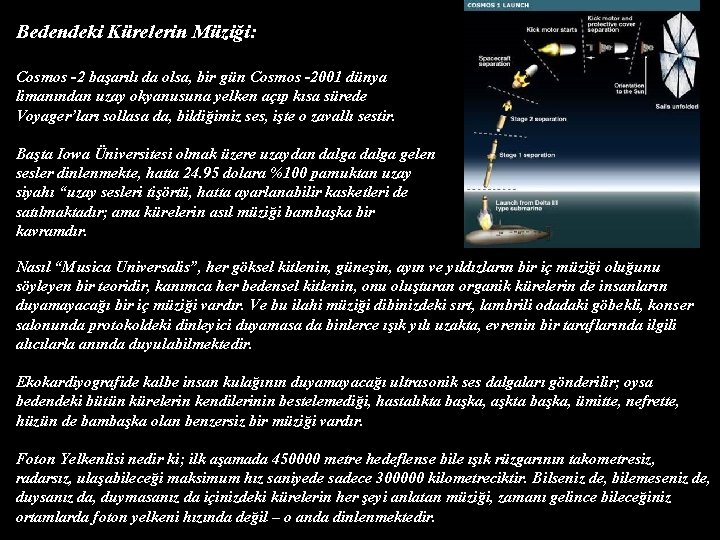 Bedendeki Kürelerin Müziği: Cosmos -2 başarılı da olsa, bir gün Cosmos -2001 dünya limanından