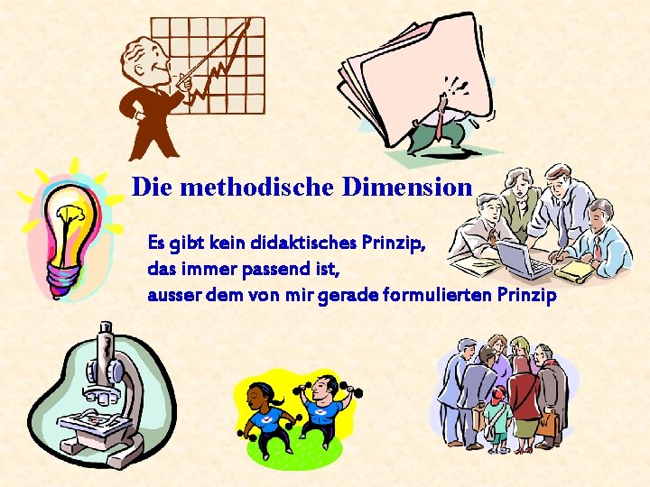 Die methodische Dimension Es gibt kein didaktisches Prinzip, das immer passend ist, ausser dem