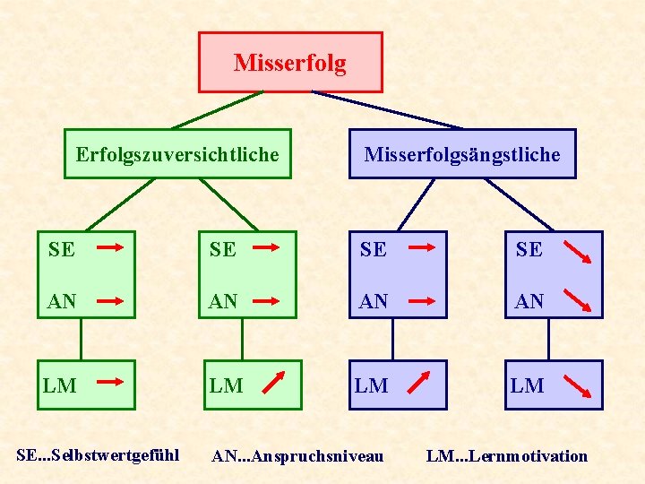 Misserfolg Erfolgszuversichtliche Misserfolgsängstliche SE SE AN AN LM LM SE. . . Selbstwertgefühl AN.