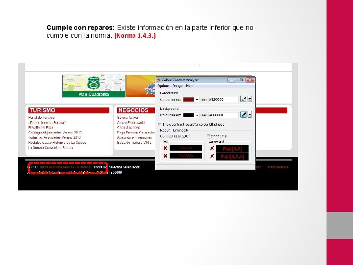 Cumple con reparos: Existe información en la parte inferior que no cumple con la