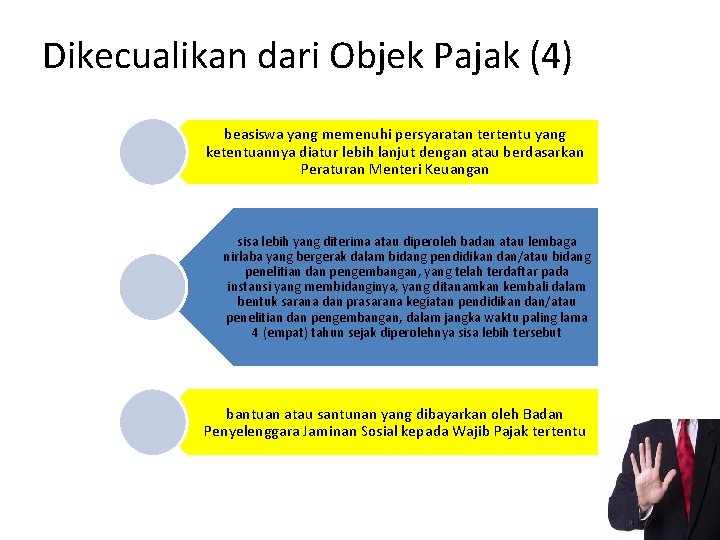 Dikecualikan dari Objek Pajak (4) beasiswa yang memenuhi persyaratan tertentu yang ketentuannya diatur lebih Dikecualikan dari Objek Pajak (4) beasiswa yang memenuhi persyaratan tertentu yang ketentuannya diatur lebih