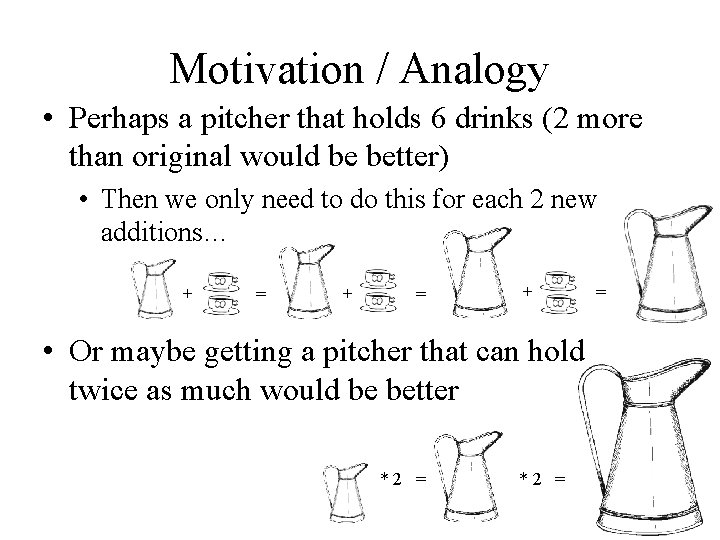 Motivation / Analogy • Perhaps a pitcher that holds 6 drinks (2 more than