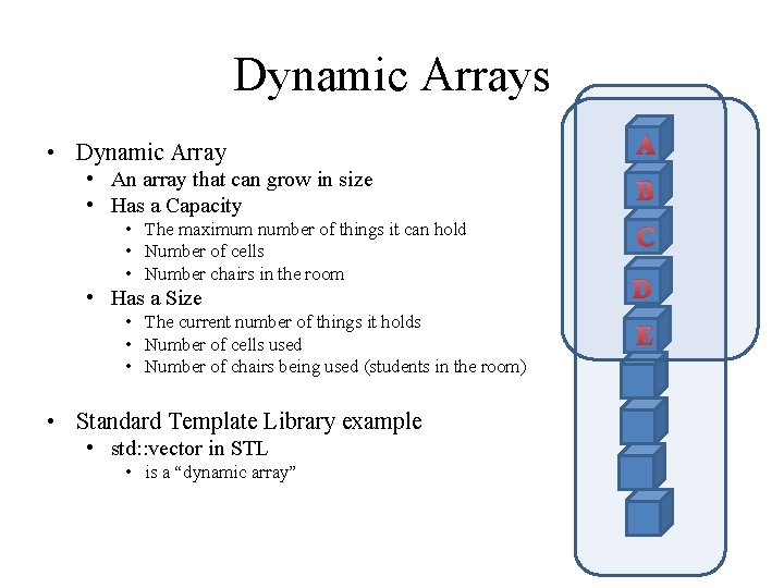 Dynamic Arrays • Dynamic Array • An array that can grow in size •