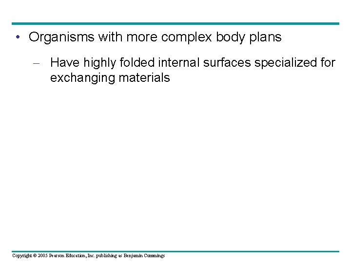  • Organisms with more complex body plans – Have highly folded internal surfaces