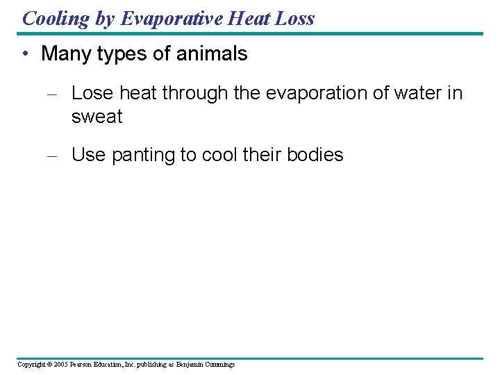 Cooling by Evaporative Heat Loss • Many types of animals – Lose heat through