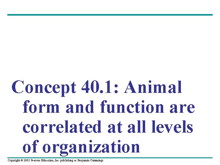 Concept 40. 1: Animal form and function are correlated at all levels of organization