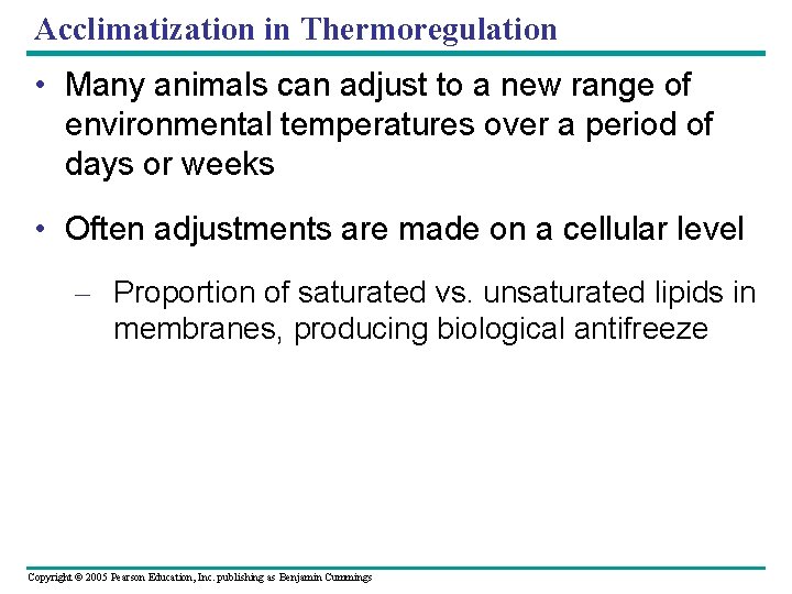 Acclimatization in Thermoregulation • Many animals can adjust to a new range of environmental