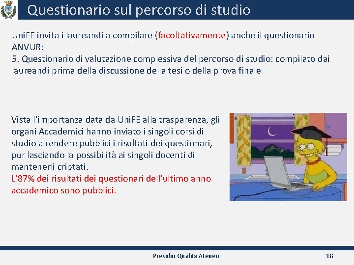 Questionario sul percorso di studio Uni. FE invita i laureandi a compilare (facoltativamente) anche