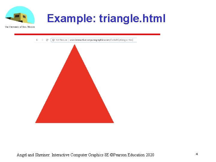 Example: triangle. html Angel and Shreiner: Interactive Computer Graphics 8 E ©Pearson Education 2020 Example: triangle. html Angel and Shreiner: Interactive Computer Graphics 8 E ©Pearson Education 2020
