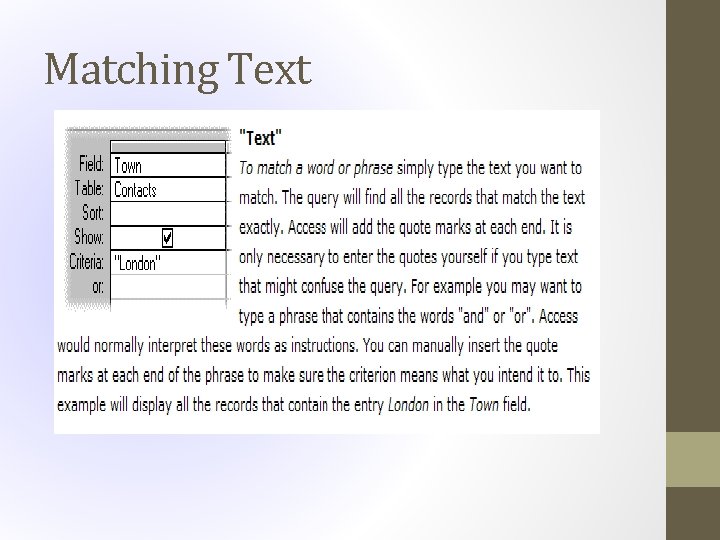 Matching Text 