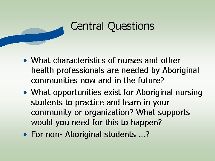 Central Questions • What characteristics of nurses and other health professionals are needed by