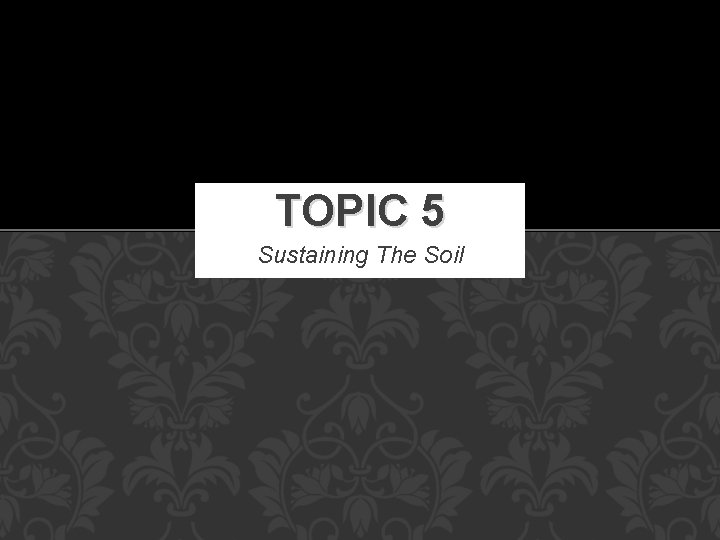TOPIC 5 Sustaining The Soil 