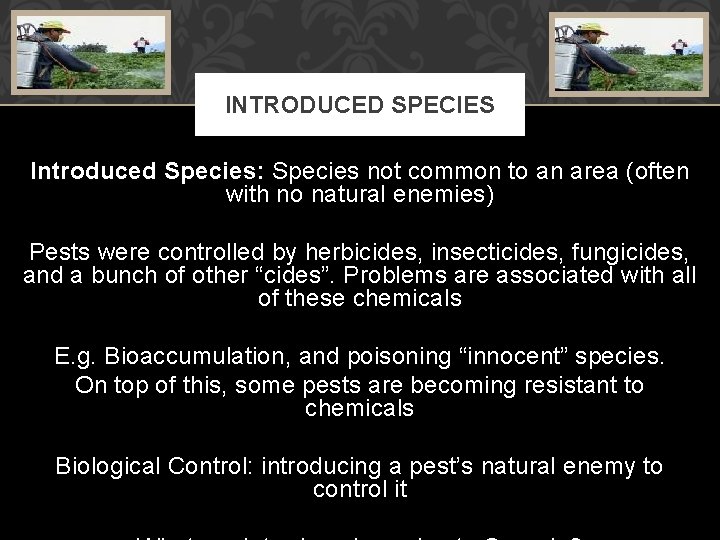 INTRODUCED SPECIES Introduced Species: Species not common to an area (often with no natural