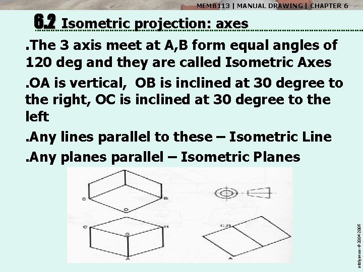 MEMB 113 | MANUAL DRAWING | CHAPTER 6 6. 2 Isometric projection: axes. The