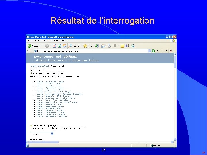 Résultat de l’interrogation 14 14 