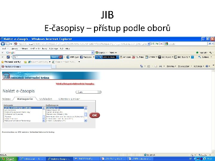 JIB E-časopisy – přístup podle oborů 