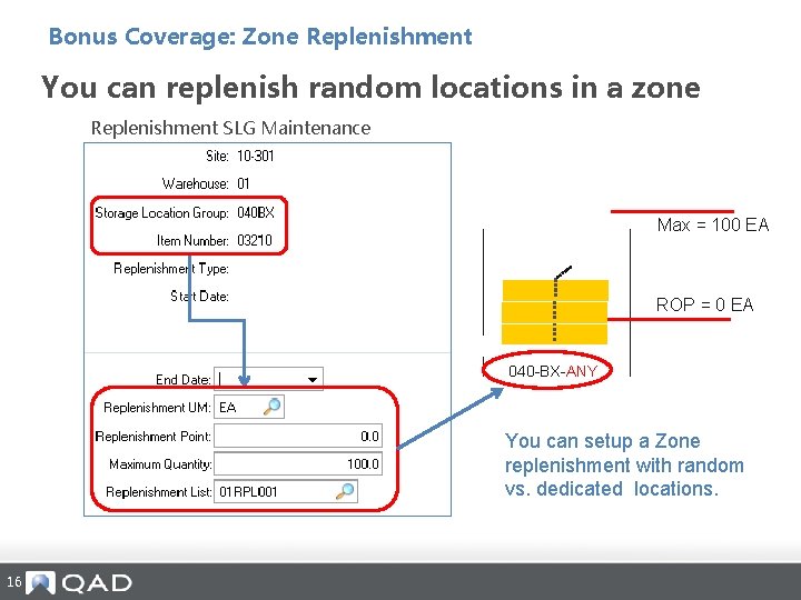 Bonus Coverage: Zone Replenishment You can replenish random locations in a zone Replenishment SLG