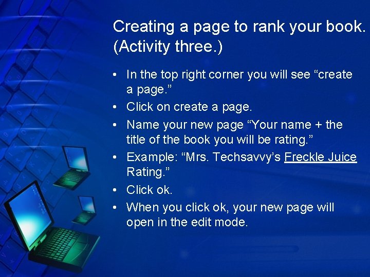 Creating a page to rank your book. (Activity three. ) • In the top